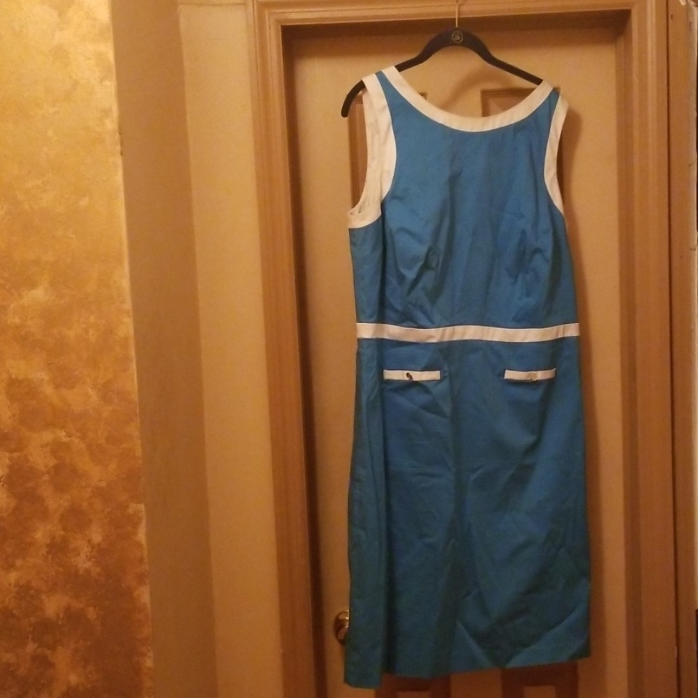Aqua blue n white dress cotton n spandex